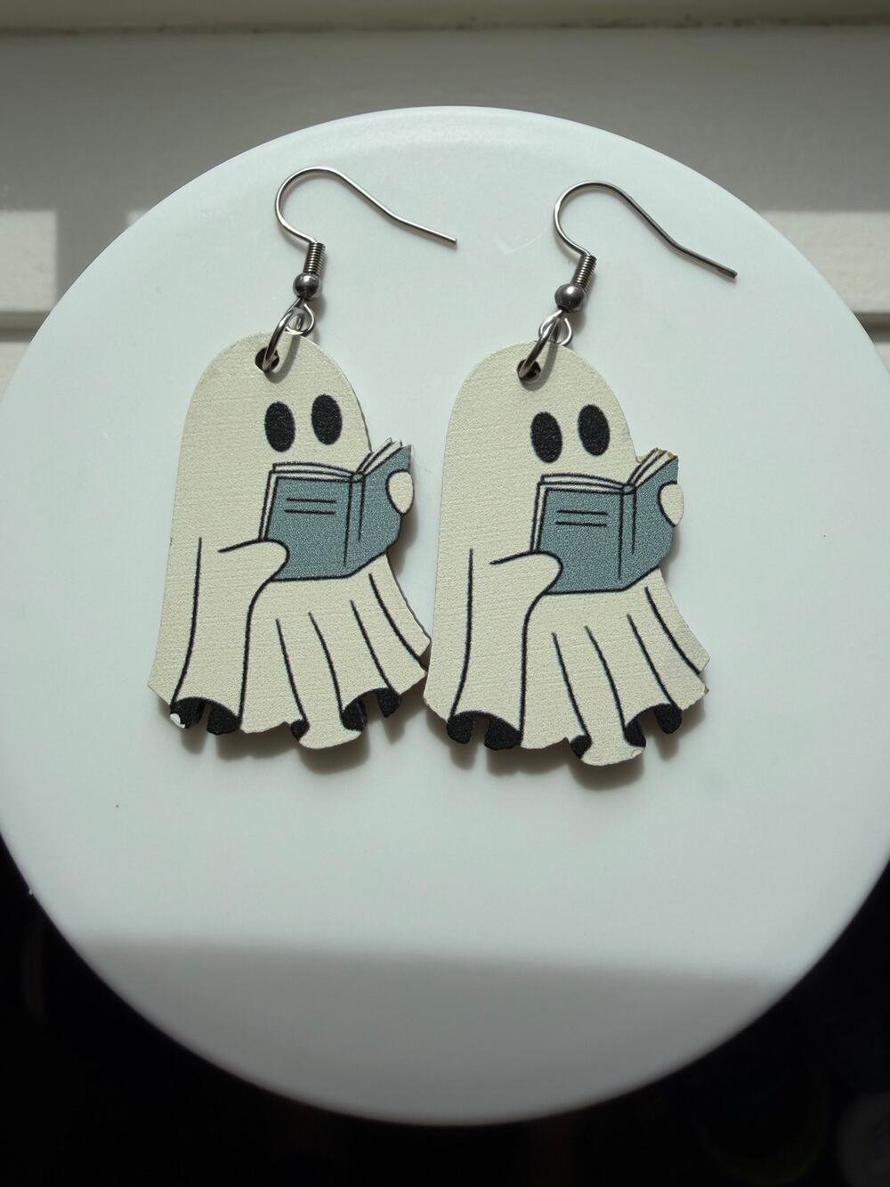 Painted wood ghost earrings